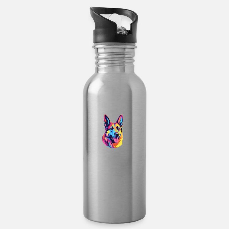 Schäferhund - Trinkflasche mit integriertem Trinkhalm - Lightsilver