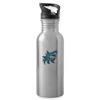 Roboter Hai Shark Robot Haie Meer Fische - Trinkflasche mit integriertem Trinkhalm - Lightsilver - Rechts