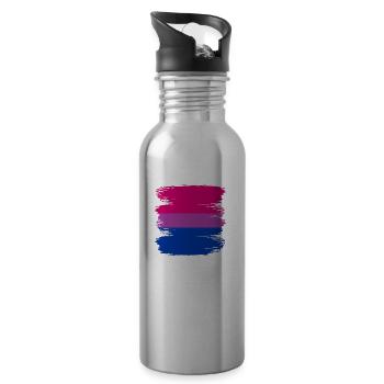 Bisexual Bi Pride Flag Motif - Water bottle with straw - silver - Right