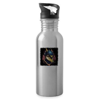 birthday animal bathing bird boar hunting present - Water bottle with straw - silver - Right