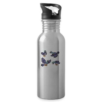 Cartoon Pigeons - Water bottle with straw - silver - Right