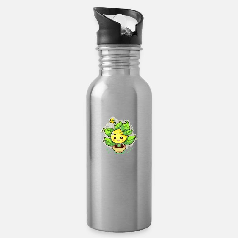 Marque de commerce Cute Plant - Gourde avec paille intégrée - argent clair