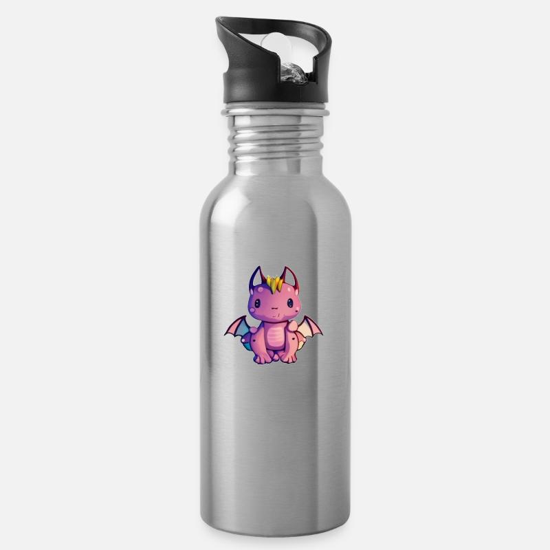 Mignon Bébé Dragon - Gourde avec paille intégrée - argent clair