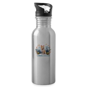 Hokkaido Dog in the mountains - Water bottle with straw - silver - Right