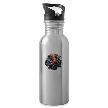 Wunderschöner Oktopus mit Blumen Boho Style - Trinkflasche mit integriertem Trinkhalm - Lightsilver - Rechts