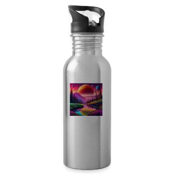 psychedelisches trippy Planeten-Design - Trinkflasche mit integriertem Trinkhalm - Lightsilver - Rechts