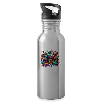 Katzenkarneval - Trinkflasche mit integriertem Trinkhalm - Lightsilver - Rechts