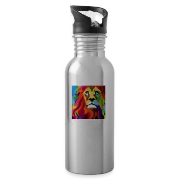 Tiger Gemälde - Trinkflasche mit integriertem Trinkhalm - Lightsilver - Rechts