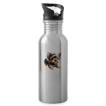 Dog Owner Yorkshire Terrier Puppy Dog - Water bottle with straw - silver - Right