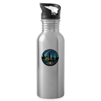 Camping, tent and campfire - Water bottle with straw - silver - Right