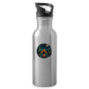 Camping, tent and campfire - Water bottle with straw - silver - Right