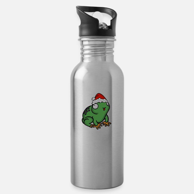 Weihnachtsfrosch - Trinkflasche mit integriertem Trinkhalm - Lightsilver