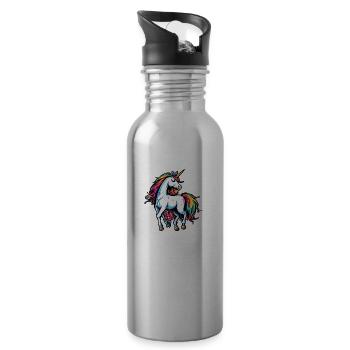 Unicorn / Horse / Girl / Mythical Creature / Fairy Tale - Water bottle with straw - silver - Right