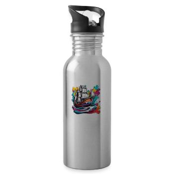 Ship / Boat / Anchor / Sea / Ocean / Captain - Water bottle with straw - silver - Right