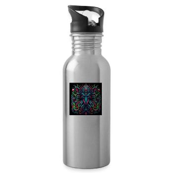 Buntes, detailliertes Cthulhu-Design in Graffiti - Trinkflasche mit integriertem Trinkhalm - Lightsilver - Rechts