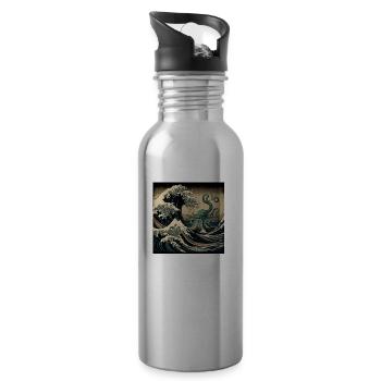 Große Welle - Trinkflasche mit integriertem Trinkhalm - Lightsilver - Rechts