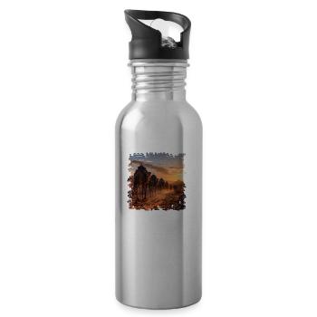A camel caravan in the desert - Water bottle with straw - silver - Right