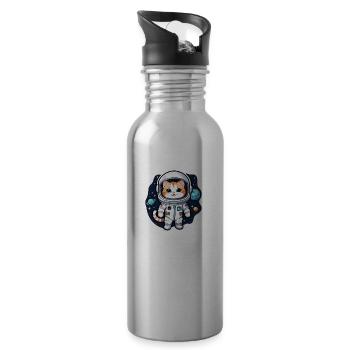 Astronaut Cat - Space - Water bottle with straw - silver - Right