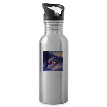 Hütte im Wald - Trinkflasche mit integriertem Trinkhalm - Lightsilver - Rechts