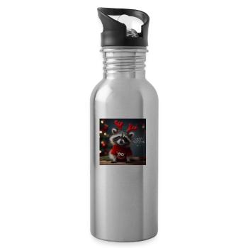 Waschbär im Weihnachtspullover - Trinkflasche mit integriertem Trinkhalm - Lightsilver - Rechts