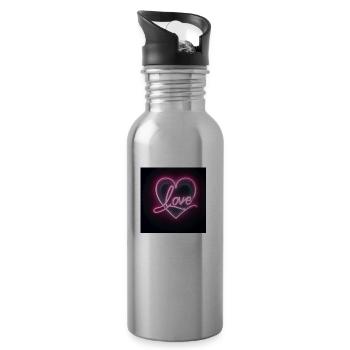 Neon Herz - Trinkflasche mit integriertem Trinkhalm - Lightsilver - Rechts