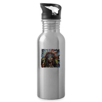Indian Woman Indian Head Indian Chief Wife - Water bottle with straw - silver - Right