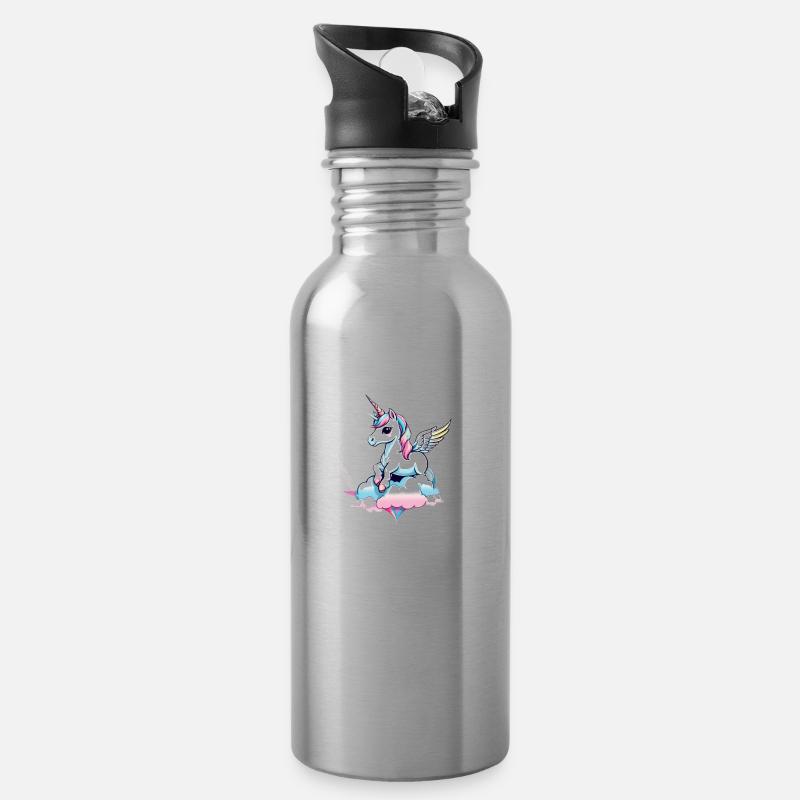 Licorne Unicorn Kawaii - Gourde avec paille intégrée - argent clair
