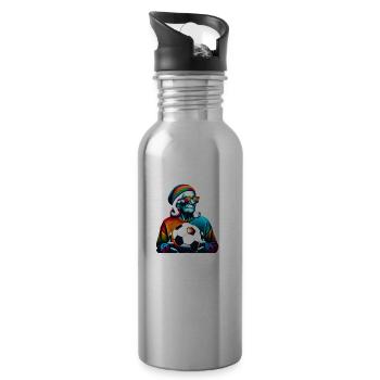 Vieille dame de football prête pour le jour du match ! - Gourde avec paille intégrée - argent clair - Droite