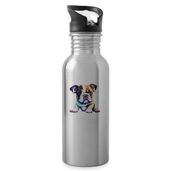 English Bulldog Dog Mastiff Dog Owner Dogs - Water bottle with straw - silver - Right