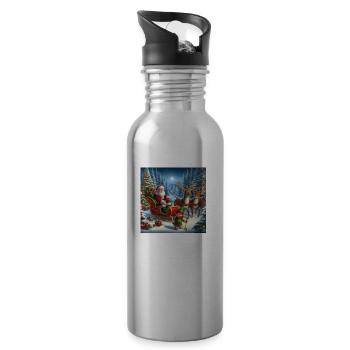 Weihnachtsmann im Weihnachtsschlitten - Trinkflasche mit integriertem Trinkhalm - Lightsilver - Rechts