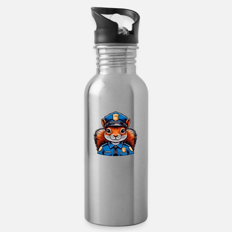 Officer Eichhörnchen - Trinkflasche mit integriertem Trinkhalm - Lightsilver