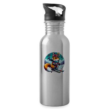 Fuchs mit Ski - Trinkflasche mit integriertem Trinkhalm - Lightsilver - Rechts