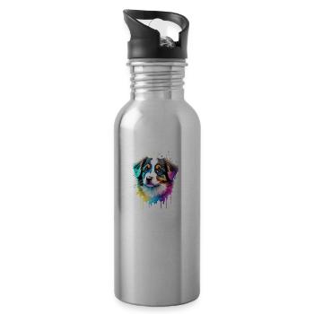 Puppy Dog Owner Australian Shepherd - Water bottle with straw - silver - Right
