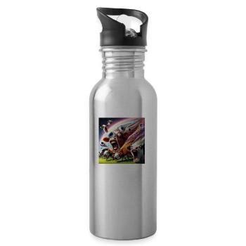 Super Kühe - Trinkflasche mit integriertem Trinkhalm - Lightsilver - Rechts