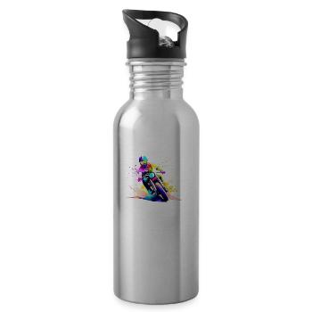 Motorcycle Motorcyclist Motorcross Motorcycle Fan - Water bottle with straw - silver - Right