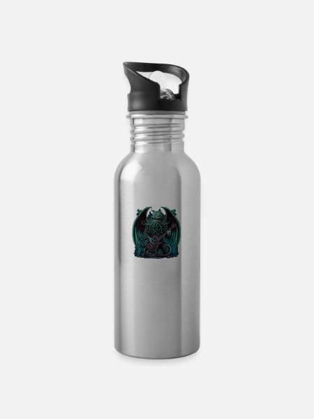 Cthulhu-Felsen - Trinkflasche mit integriertem Trinkhalm - Lightsilver