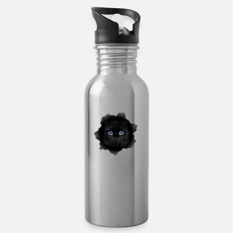 Katze - Trinkflasche mit integriertem Trinkhalm - Lightsilver