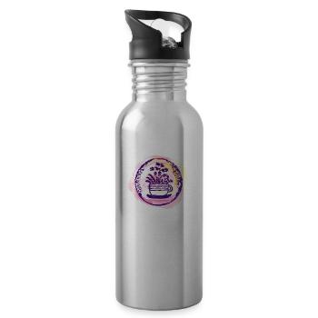 Blumentasse -farbenfrohes buntes Auqarelldesign - Trinkflasche mit integriertem Trinkhalm - Lightsilver - Rechts