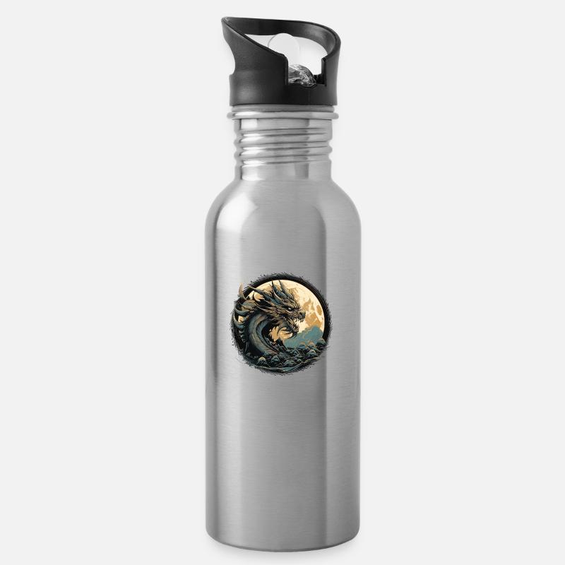 Ancient dragon - Water bottle with straw - silver