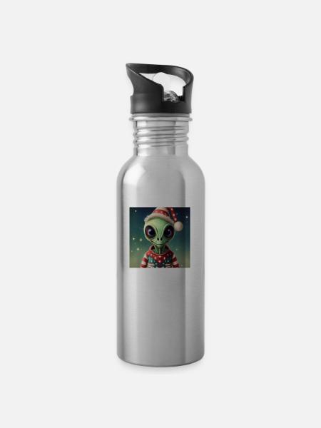 Alien trägt einen hässlichen Weihnachtspullover - Trinkflasche mit integriertem Trinkhalm - Lightsilver