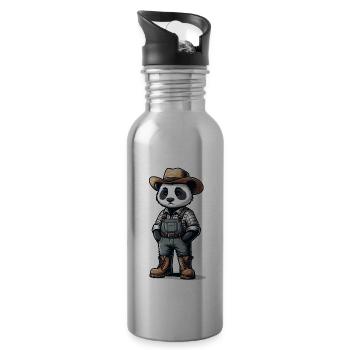 Cute Panda Farmer - Trinkflasche mit integriertem Trinkhalm - Lightsilver - Rechts
