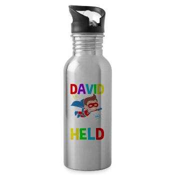 Schulkind David 1. Klasse Held - Trinkflasche mit integriertem Trinkhalm - Lightsilver - Rechts