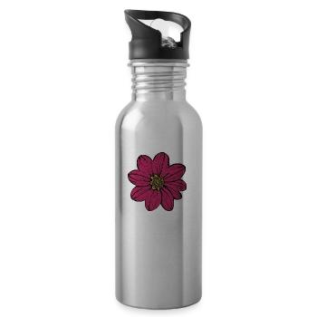 fleur, fleur, rouge, rose, violet - Gourde avec paille intégrée - argent clair - Droite