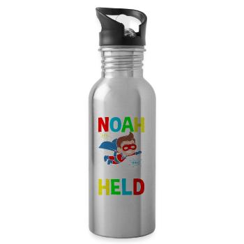 Schulkind Noah 1. Klasse Held - Trinkflasche mit integriertem Trinkhalm - Lightsilver - Rechts