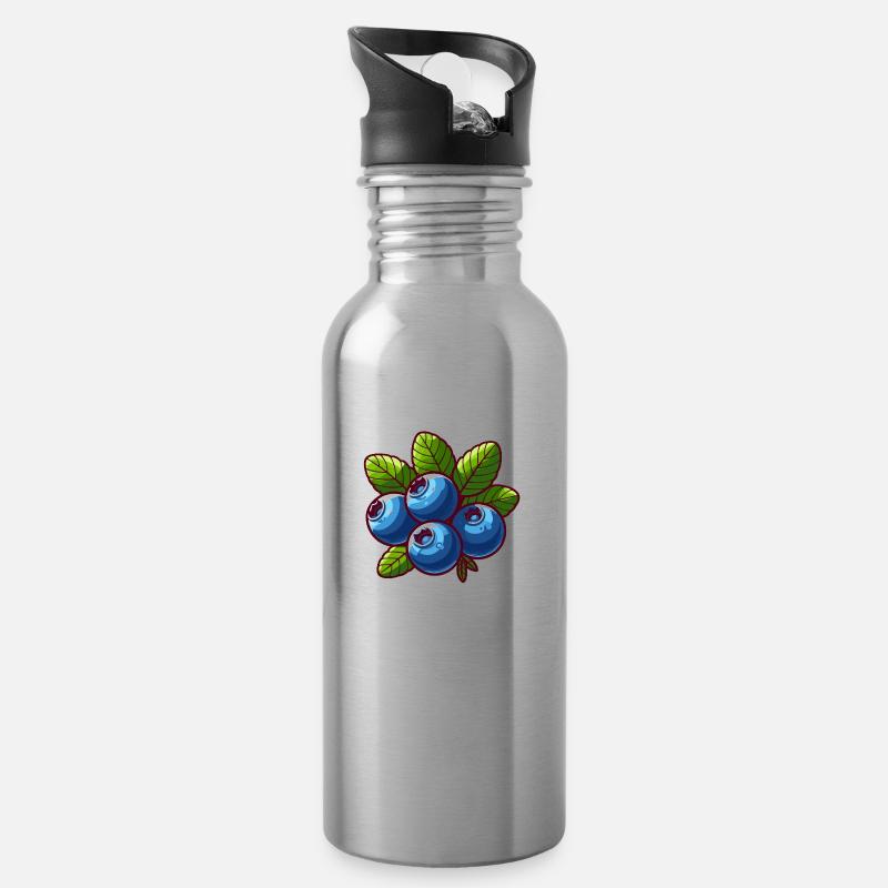 Heidelbeeren - Trinkflasche mit integriertem Trinkhalm - Lightsilver