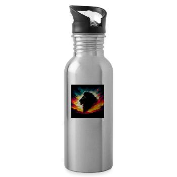 Silhouette Lion - Water bottle with straw - silver - Right