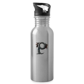 Letter "P" in dragon design. - Water bottle with straw - silver - Right
