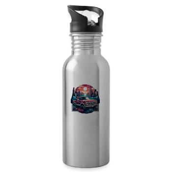 Vintage American and Sports Car - Water bottle with straw - silver - Right