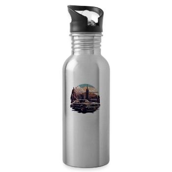 Vintage American and Sports Car - Water bottle with straw - silver - Right