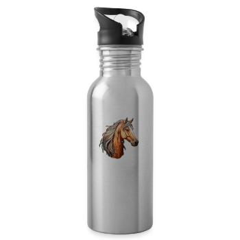 Pferdekopf Brauner - Trinkflasche mit integriertem Trinkhalm - Lightsilver - Rechts